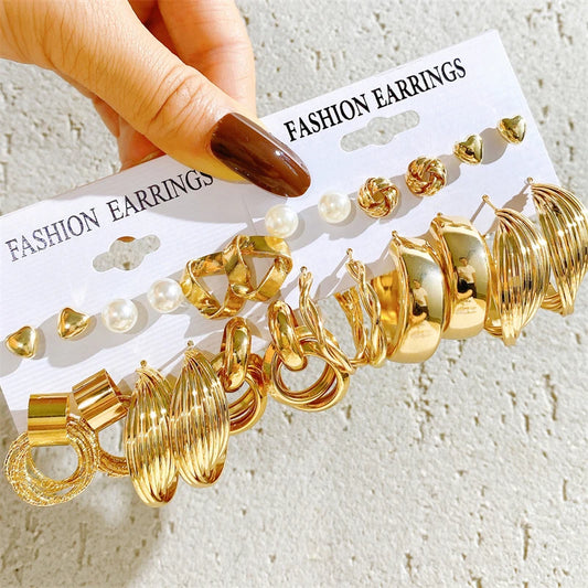 Hemasa Pearl Twist Earring Set Metal Gold Plated Dangle Earrings for Women Bohemian Geometric Hoop Earrings Trendy Jewelry