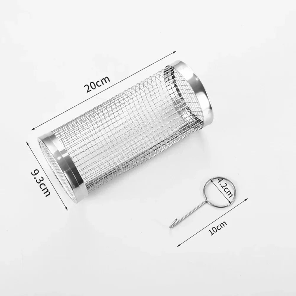 Tejesa BBQ Basket Stainless Steel Rolling Grilling Basket Wire Mesh Cylinder Cylindrical Portable Round Outdoor Camping Barbecue Rack