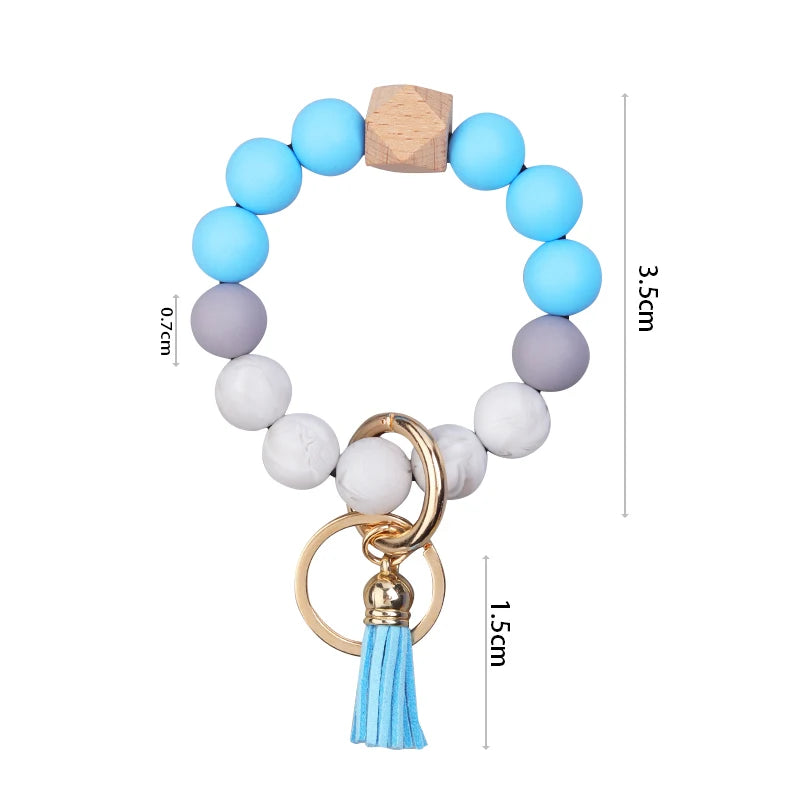 New Anti-Loss Women Wristlet Bracelet Keychain Silicone Round Beaded Keyring For Lobster Clasp Keychain Jewelry Bracelet