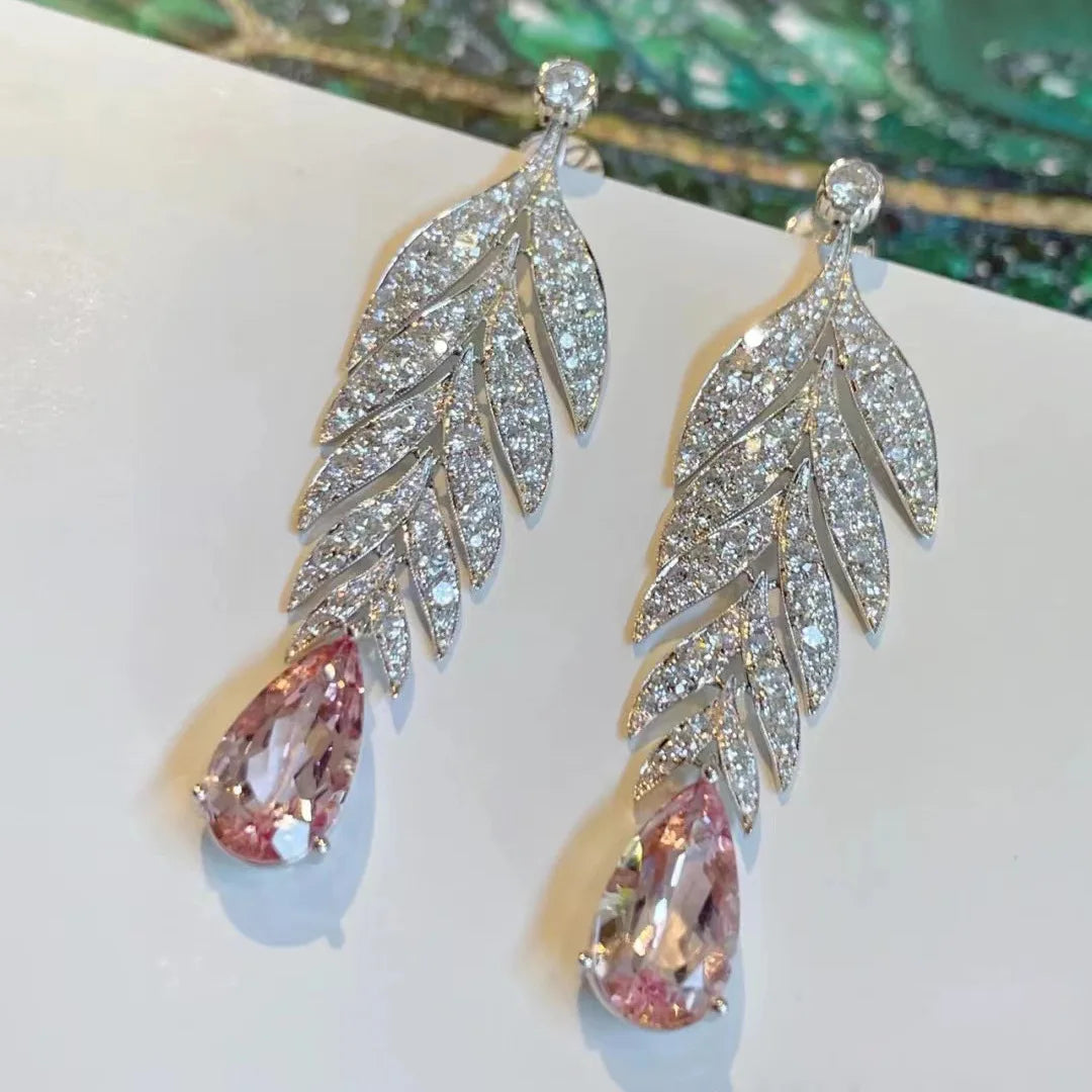 Hemasa Pink Leaf Ear of Wheat 925 Sterling Silver Drop Earrings for Women