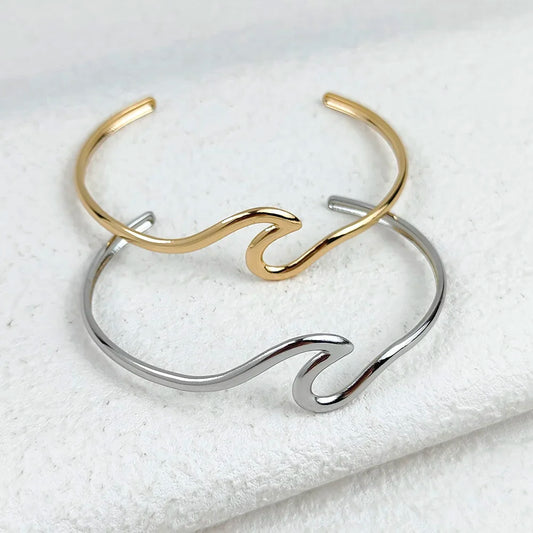 Simple Wave Twist Bangles for Women Stainless Steel Bracelet Jewelry Luxury Open Gold Plated Cuff Bracelet Valentine's Day Gifts