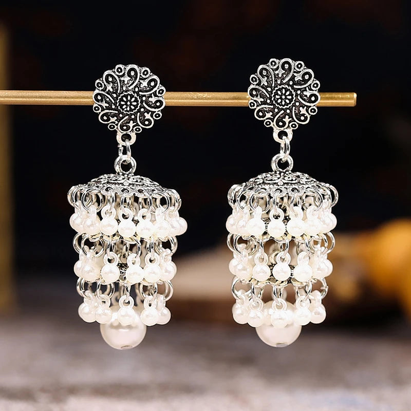 Hemasa  Layered Pearl Drop Earring For Women Handmade Hanging Pearl Bead Tassel Dangle Earrings Ethnic Wedding Indian Jewelry