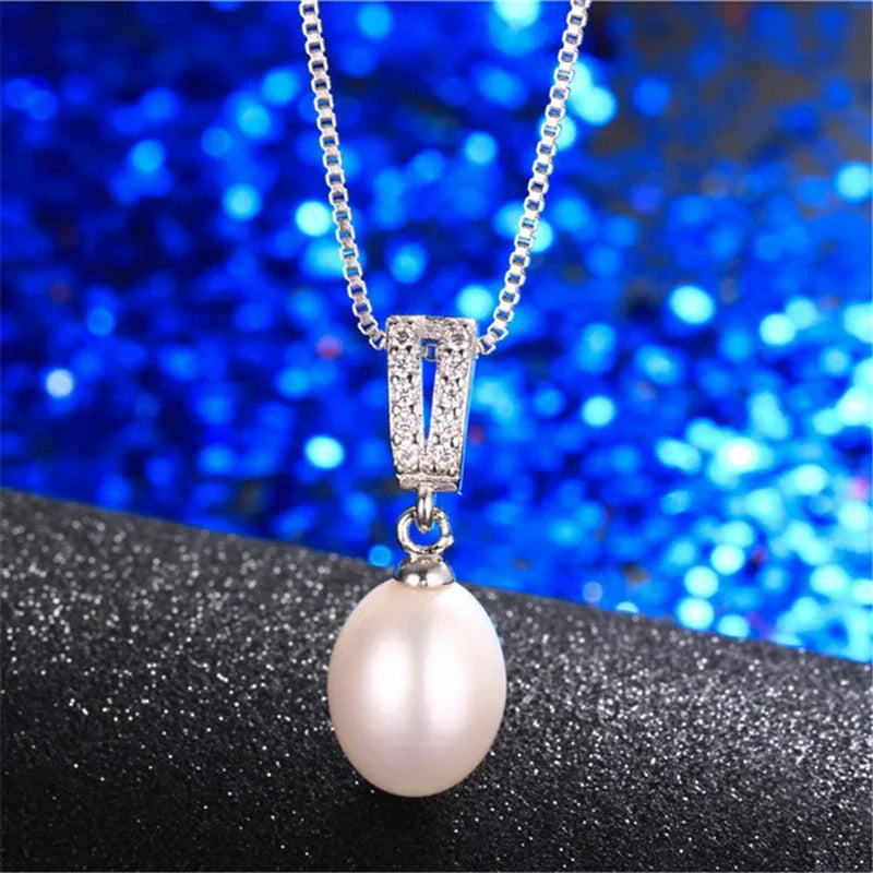 Dainashi 100% Genuine Natural Freshwater Oval Pearl Necklace 925 Sterling Silver Zircon Pendant Floating Fine Jewelry for Women