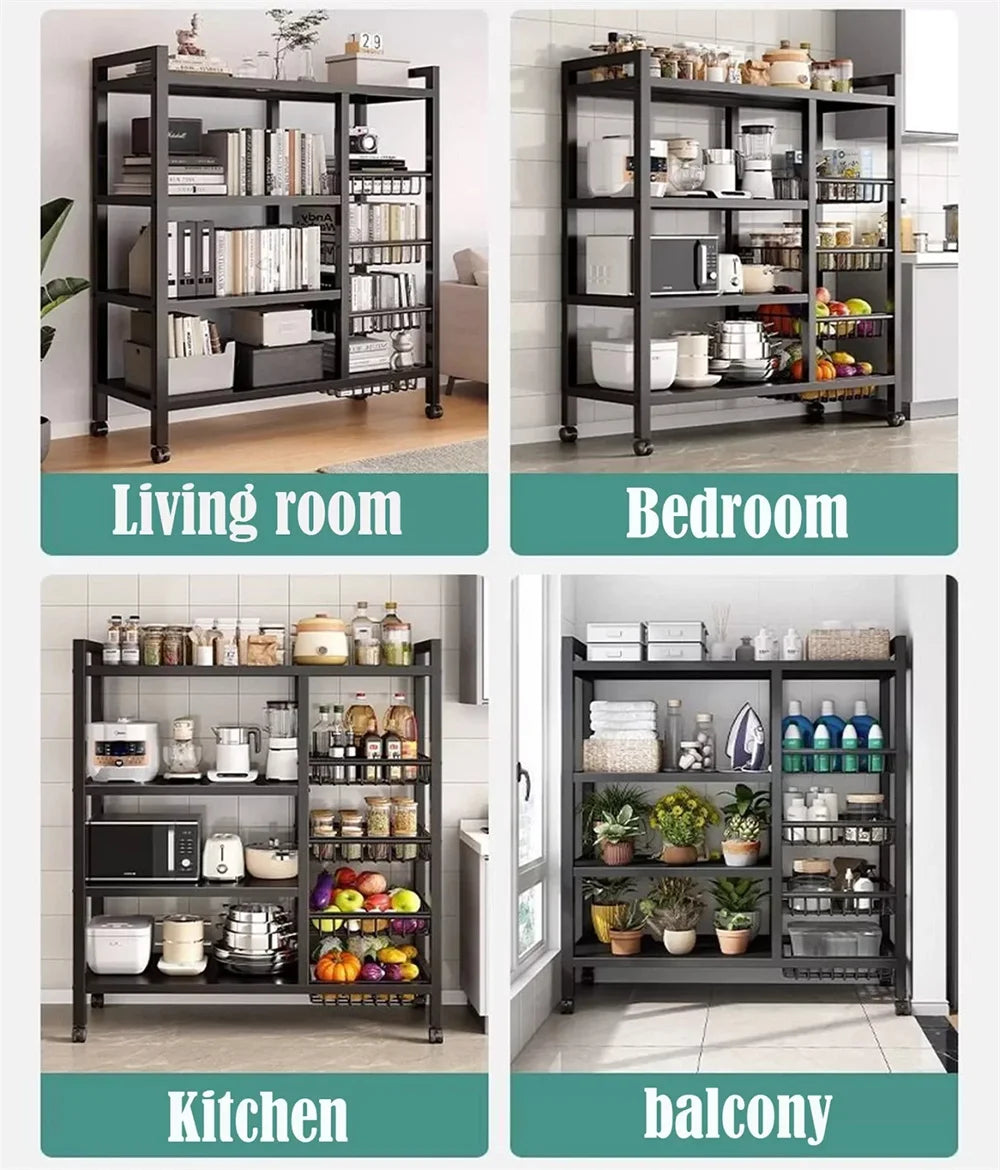 Multi Functional Kitchen Shelves with 4 Wire Baskets Storage Rack For Fruits And Vegetables Floor Standing Dining Sideboard