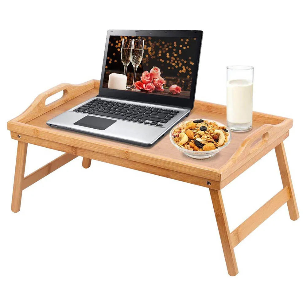 Portable Bamboo Wood Bed Tray Breakfast Home Folding Laptop Desk Tea Food Serving Table Folding Leg Laptop Desk On The Bed