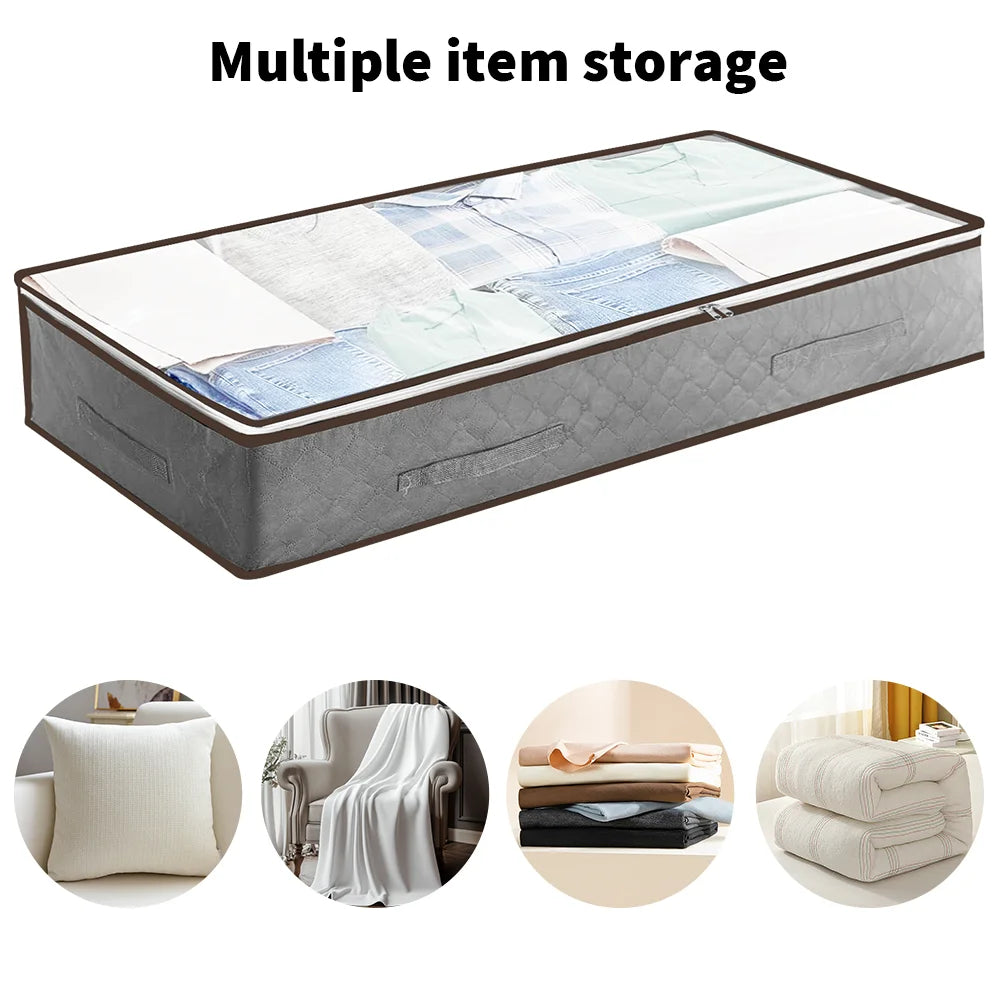 Tejesa 2pcs Underbed Quilt Storage Bag Organizer Wardrobe Clothes Dust Moisture-proof Finishing Bag Foldable Storage Box 90L