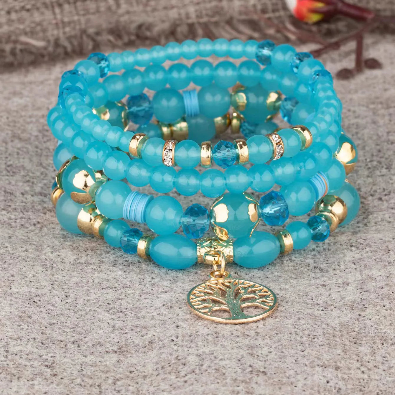 4Pcs Tree Of Life Charm Bracelet Set For Women Handmade Acrylic Beads Chain Bangle Female Boho Jewelry Accessories