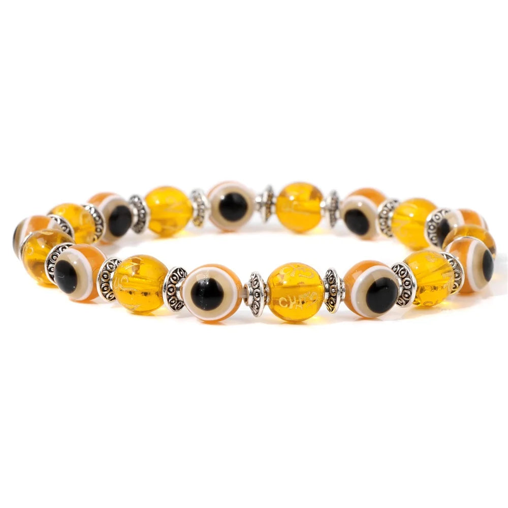 Tejesa Turkey Evil Eye Bracelet Lucky 8mm Colorful Beaded Bracelets For Women Men Blue Eye Aesthetic Handmade Bangle Friendship Jewelry
