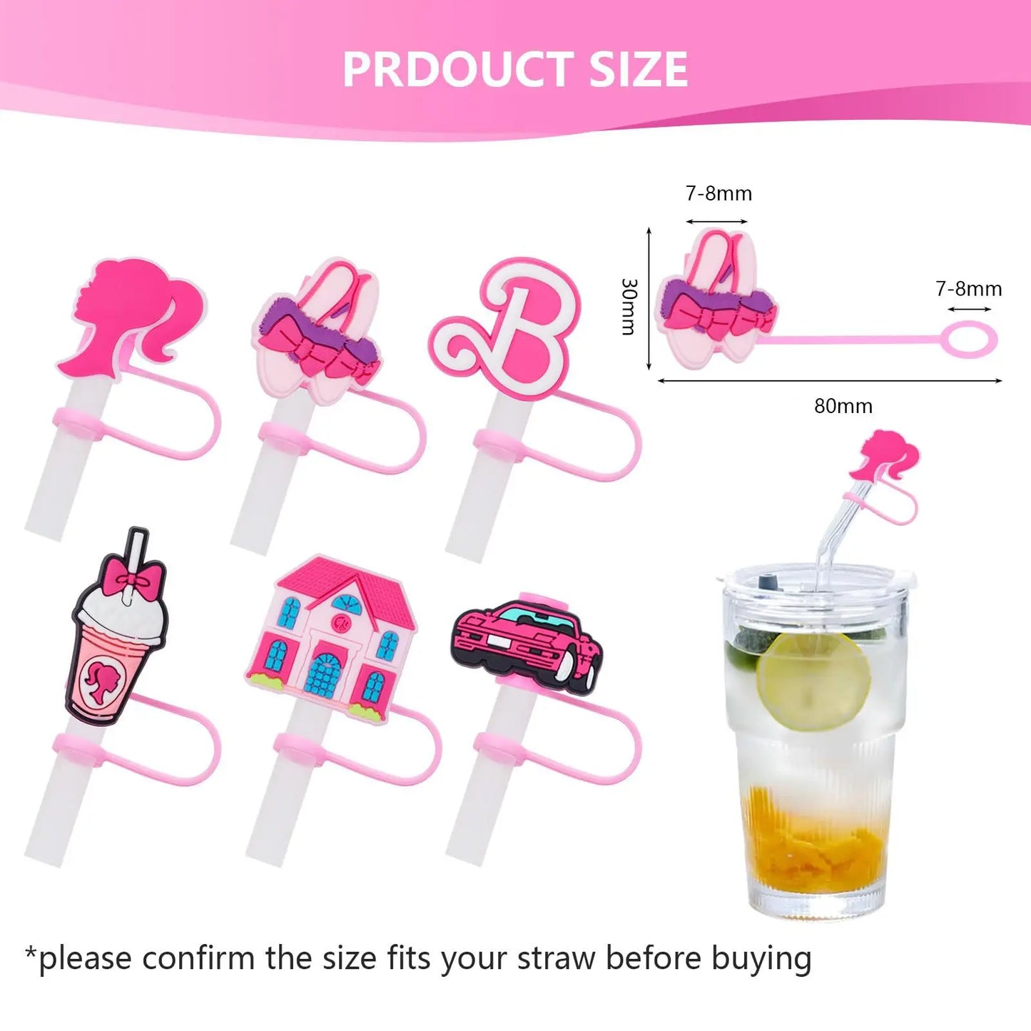 Accessories for Stanley Cup 7-8mm Pink Barbie Straw Sleeve Cup for Tumbling Cups Chrietmas Gift