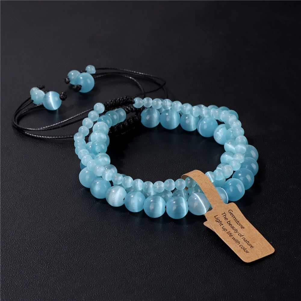 Tejesa  3pcs  Amazonite Bracelets for Women Men 4/6/8mm Beads Braided Bracelet Handmade Adjustable Wristbands Jewelry