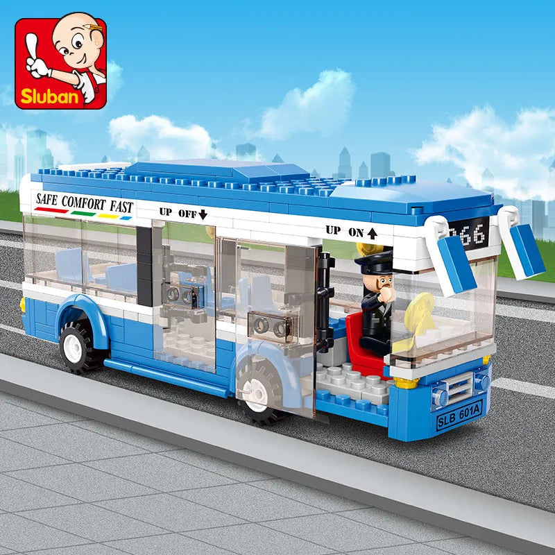 235PCS City Passenger Bus Single-Deck Public Car Sets Figures Model Building Blocks Kit Educational Toys For Children