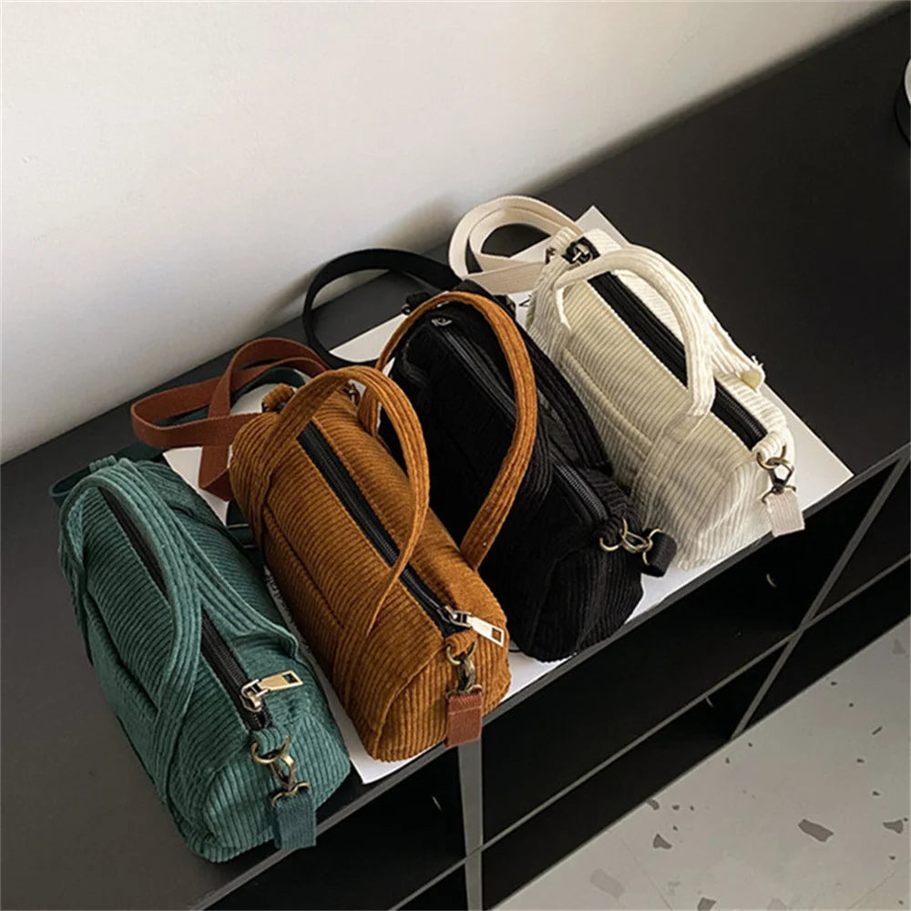 Women Mini Corduroy Shoulder Bag Female Handbag Zipper Totes Ladies Casual Purse Cloth Pouch For Girls Crossbody Bag 2024 New