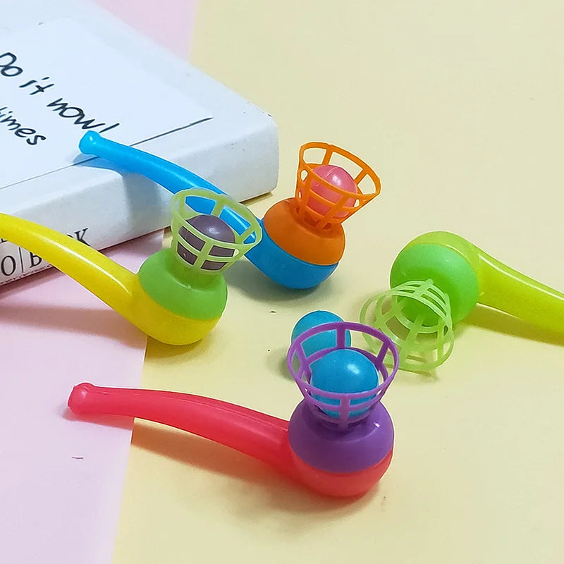 10PCS/Set Blow Pipe & Balls Kid Blow Blowing Children Toys Sports Games Gift Plastic Pipe Balls Toy For Girls Color Random ﻿