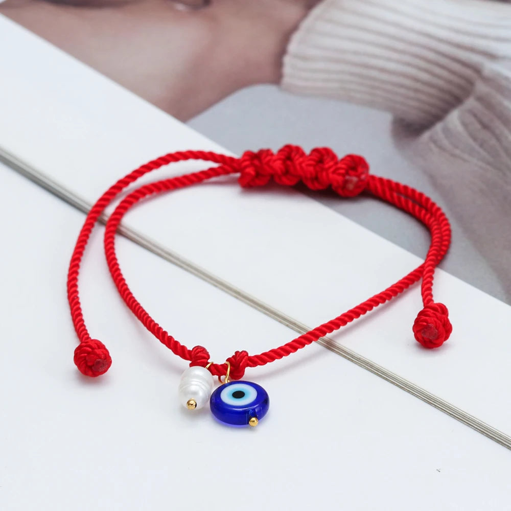 Lucky Eye Braided Rope Bracelet Adjustable Turkish Evil Eye Freshwater Pearl Bead Bracelet for Women Men pulseras bijoux צמידים