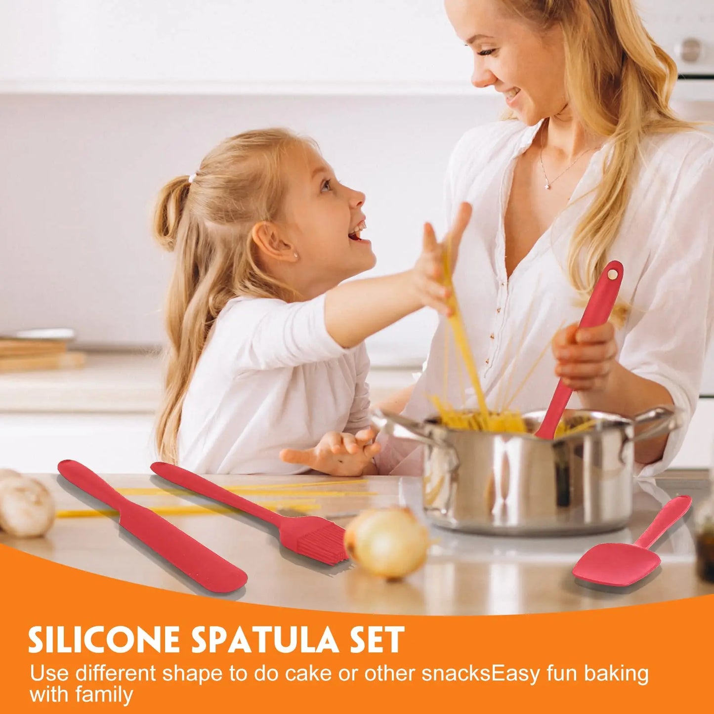 Tejesa 6Pcs Silicone Kitchen Utensils Set Spatula Set Non-Stick Cream Spatula Scraper Spoon Oil Brush Heat Resistant Cooking Tool Set