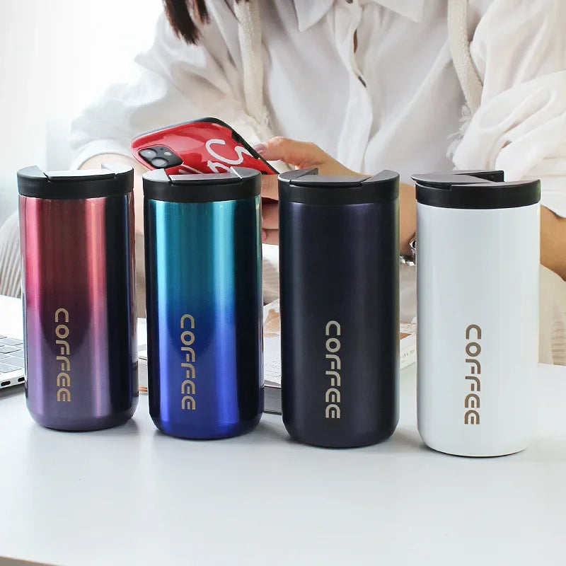 Hemasa Stainless Steel Coffee Mug with Lid /Thermal Cup for Water Cafe Travel Drinkware Insulated Water Bottle 400ml