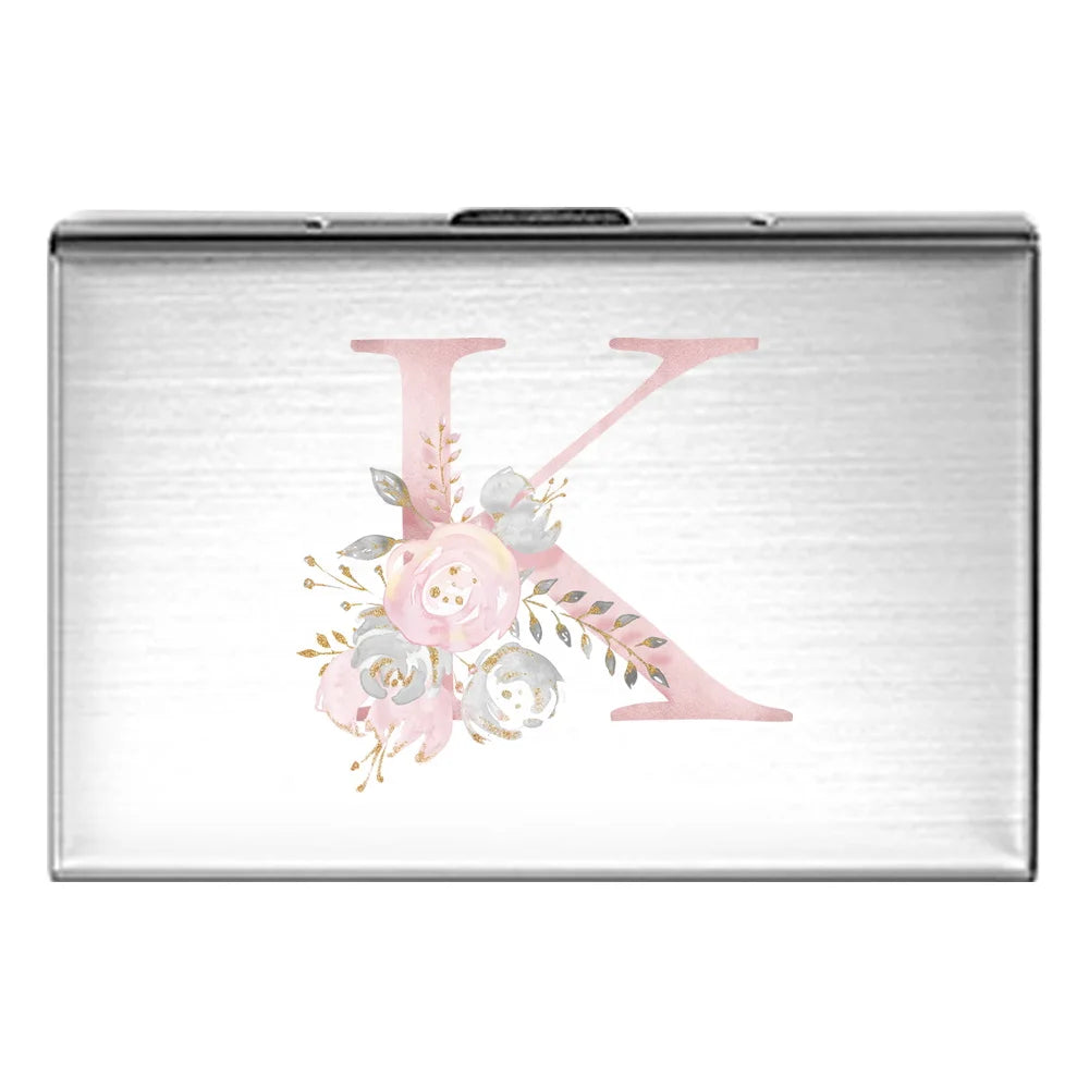 Tejesa Metal Business Card Holder - Slim Pocket Business Card Case for Unisex /Stainless Steel IC Cards /Pink Flower Print Series