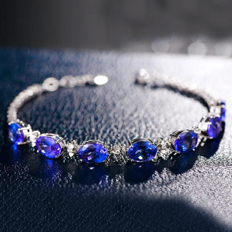 Hemasa  925 Sterling Silver Bracelet Sapphire Silver Bracelet For Women