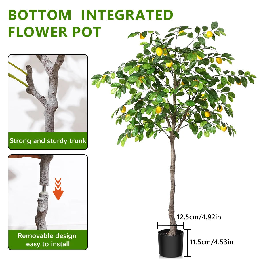 Tejesa 120cm/150cm Artificial Lemon Tree Artificial Tree With Fruit Fake Bonsai Plant Plastic Potted Plant Christmas Home Garden Decor