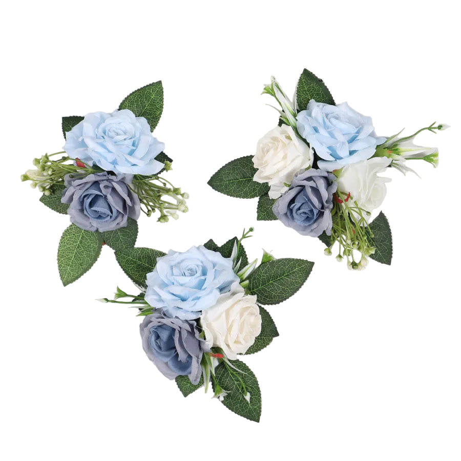 Tejesa 3pcs Pre-made Cake Flowers Toppers Blue White Rustic Boho Wedding Birthday Silk Cake Decoration Flower Party Supplies