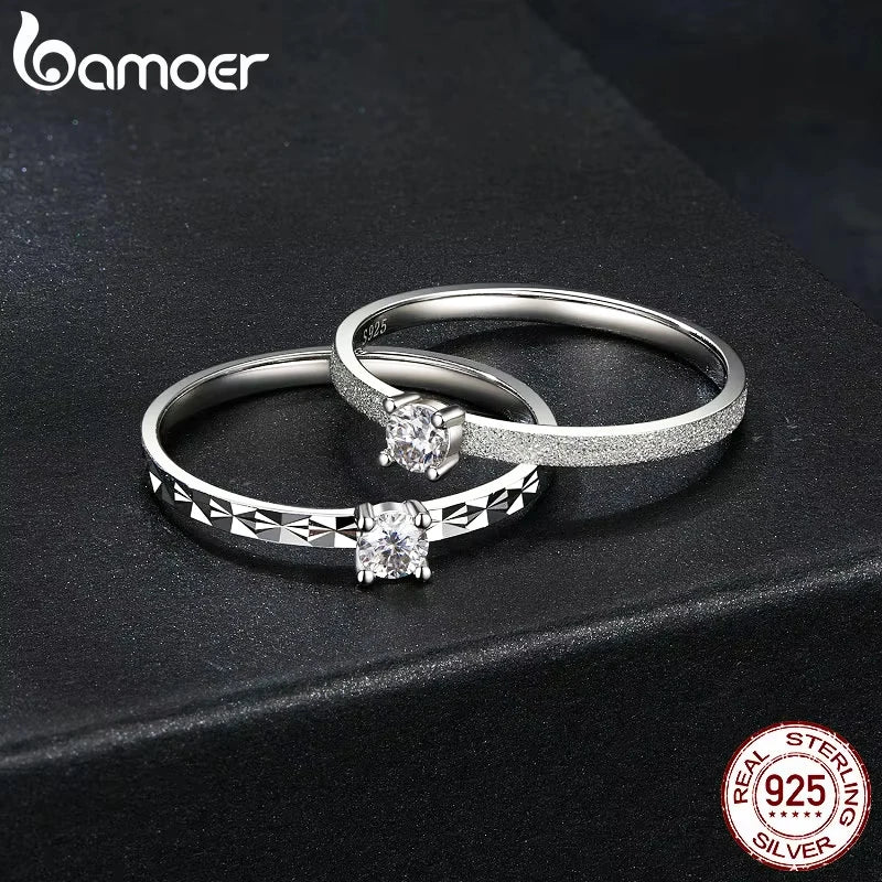 BAMOER 925 Sterling Silver Round Cut Solitare Moissanite Engagement Ring for Women, White Gold Plated Wedding Band Promise Rings