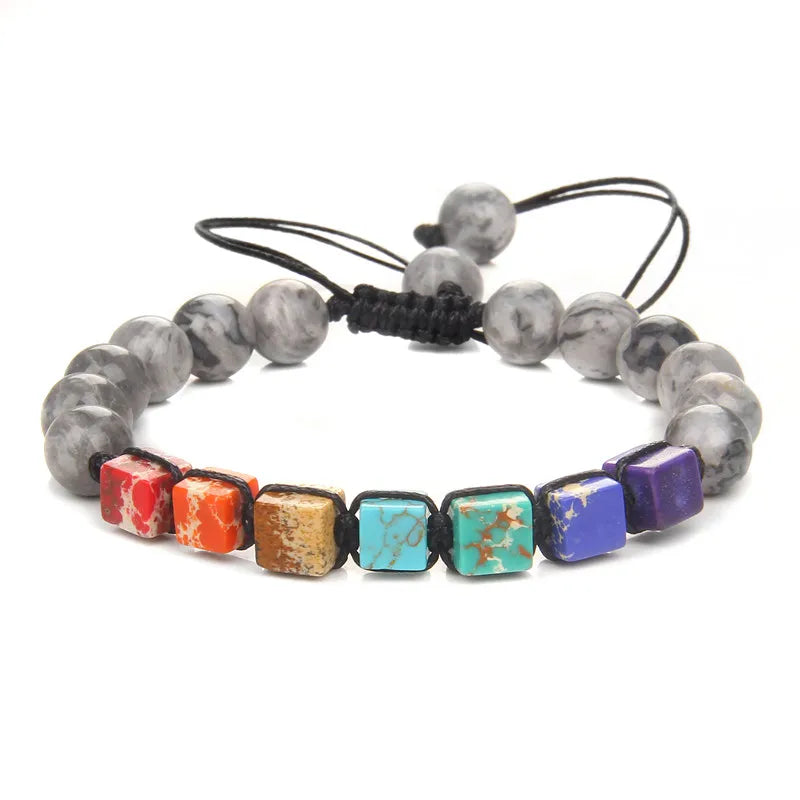 Tejesa Square Beads 7 Chakra Wrap Bracelets For Men Adjustable Braided Bracelet Green African Stone Lava Labradorite Handmade Jewelry