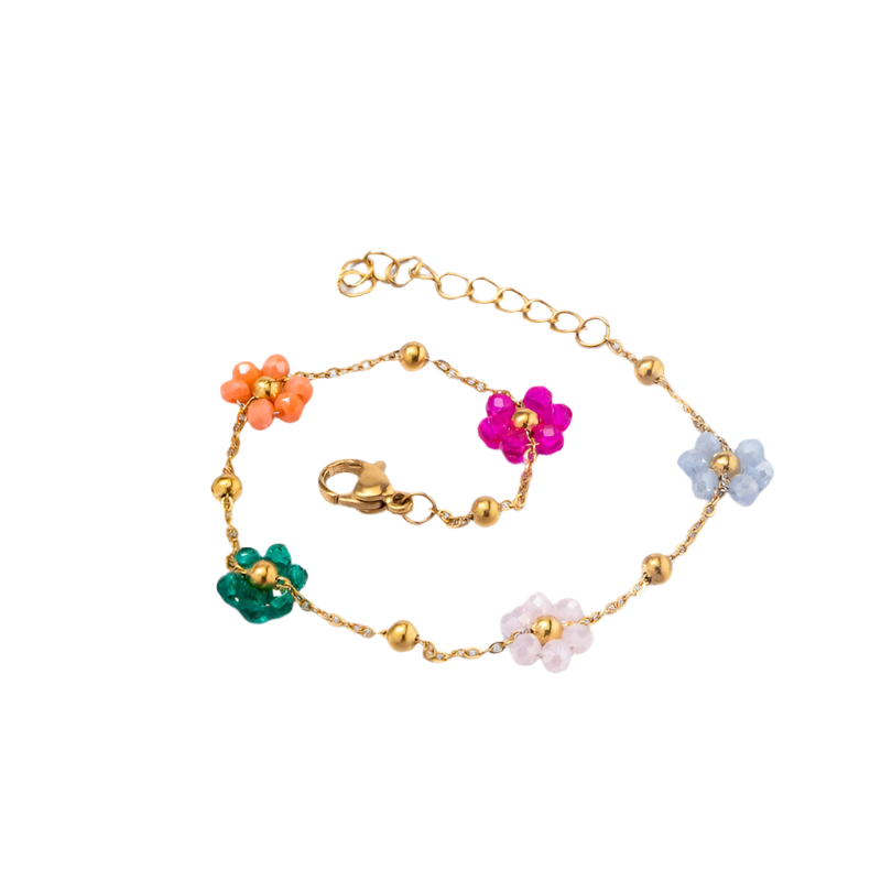 Hemasa Sweet Multicolor Small Flower Charm Bracelet For Women /Korean Summer Flower Gold Chain Small Gold Color Ball Adjustable Bracelet