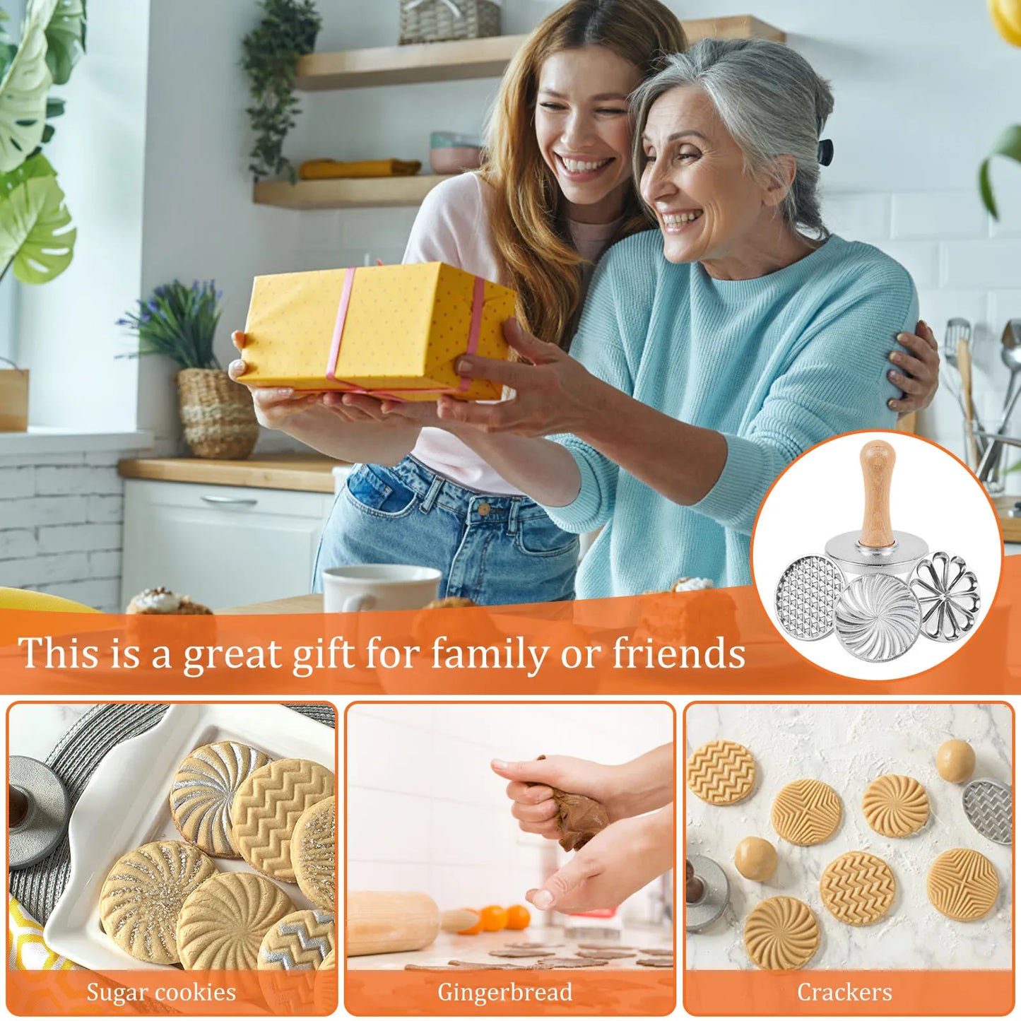 Tejesa 3pcs Cookie Press Mold DIY Baking Cake Make Cookie Stamps for Home Kitchen Cooking Cookie Cutter Dessert Pastry Model Press Tool