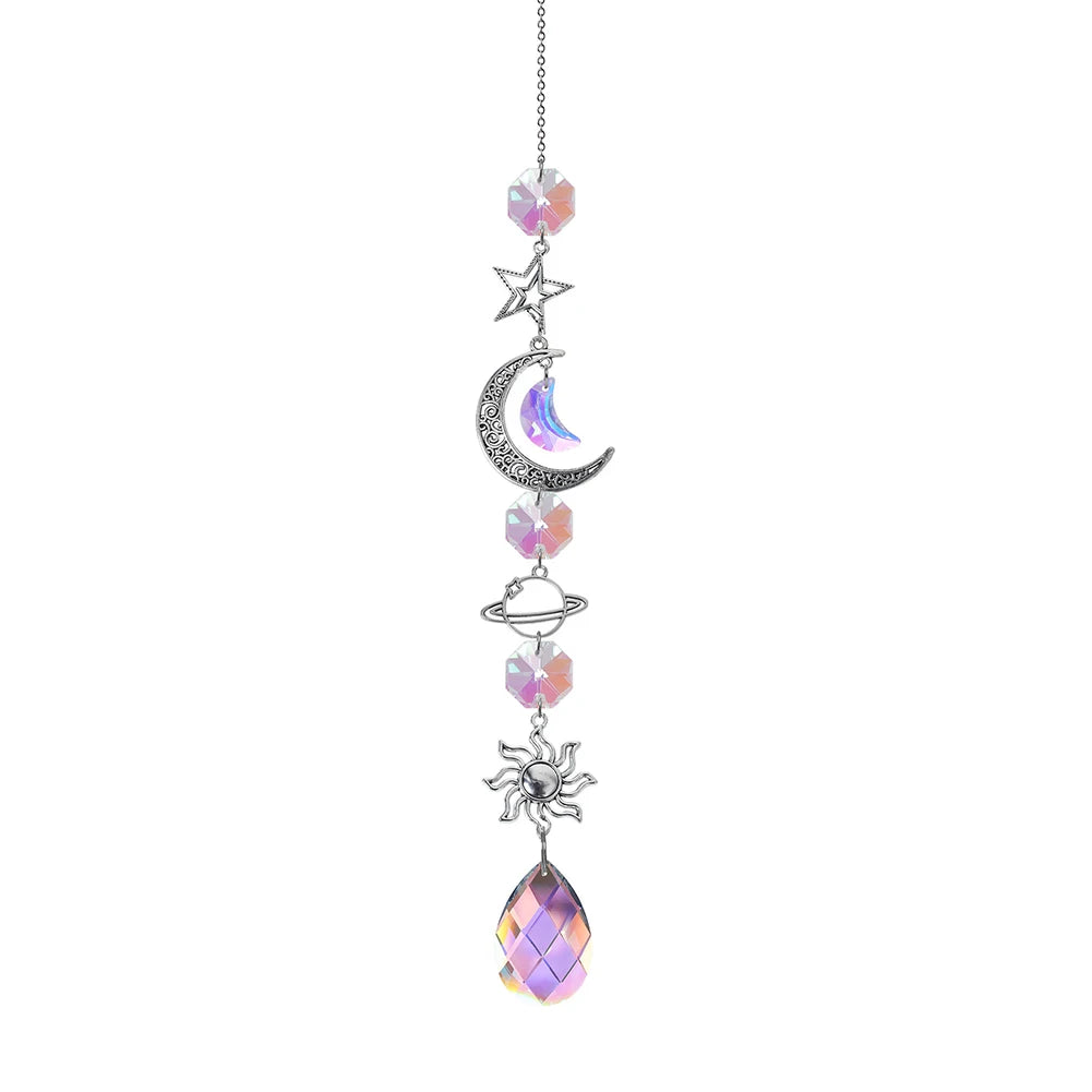 Crystal Wind Chime Moon Sun Catcher Diamond Prisms Pendant Dream Catcher Rainbow Chaser Hanging Drop Home Garden Decor Windchime