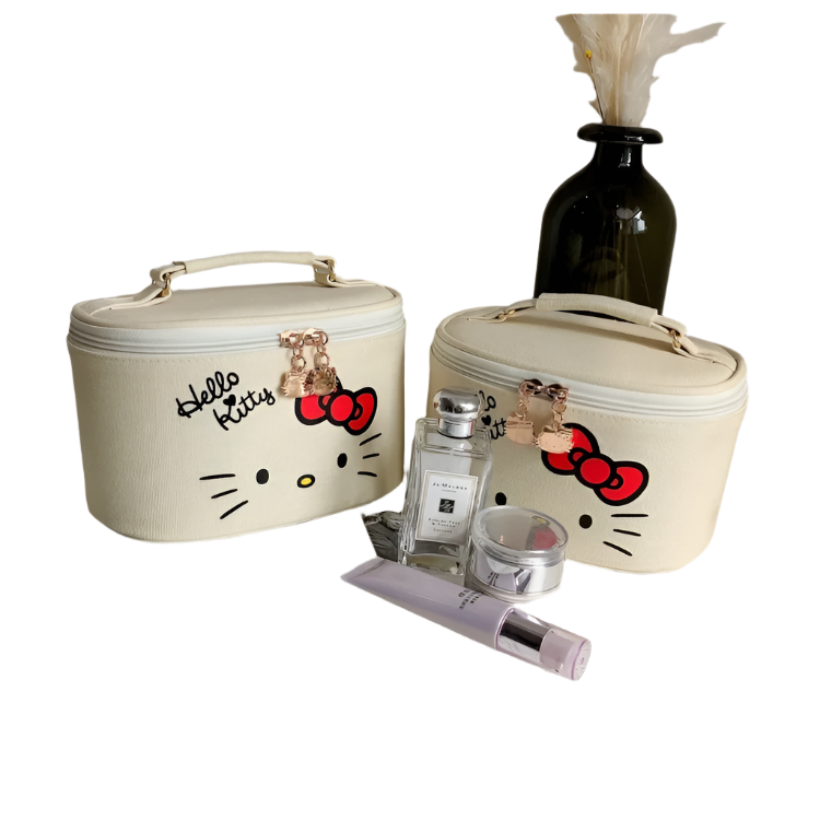 Hemasa 2PCs  Cosmetic Bag Makeup Case Wash Bags Women Bags Make Up Pouch Hello Kitty bag