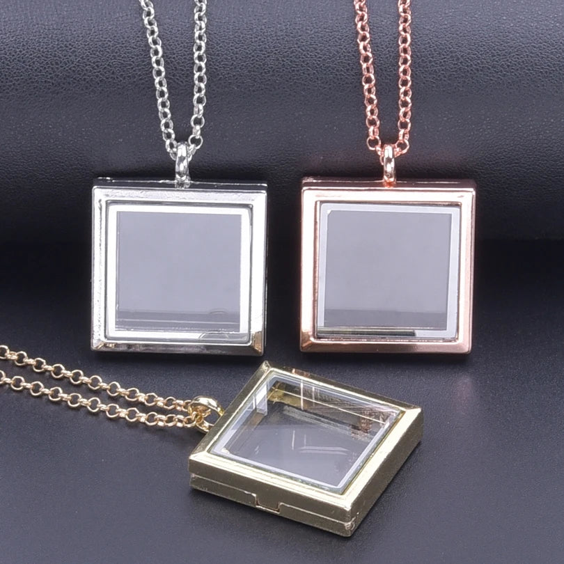 Fashion Neckale for Women Rose Gold Color Glass Floating Locket Alloy Pendant Medallion Photo Collars 60cm O-shape Chain Jewelry