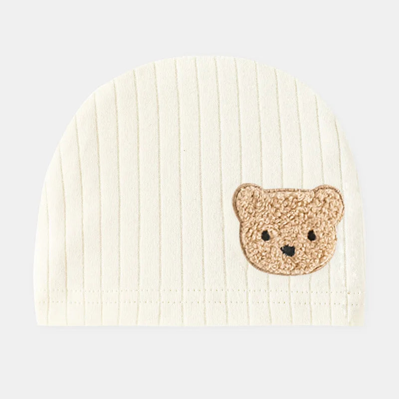 Tejesa 3Pcs Soft Infant Beanies Caps/ Baby Hats /Cartoon Bear Boneless Muslin Hat