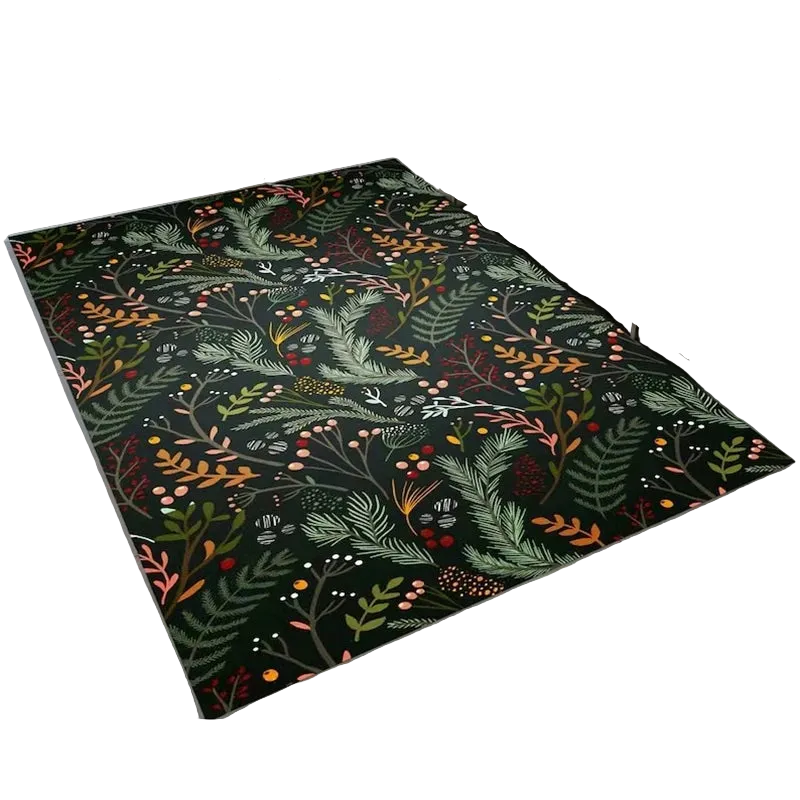 Hemasa Winter Rug/ Dark Forest Leaf Carpet/ Rug, Cozy Greenery Botanical Rug/ Festive Christmas Rug