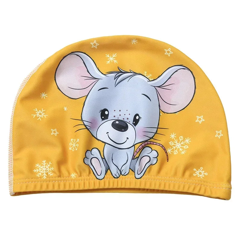 Hemasa Swimming Cap for Children Elastic Fabric Cute Cartoon for Long Hair Lovely Kids Protect Ears Swim Pool Hat for Boys Girls Swim