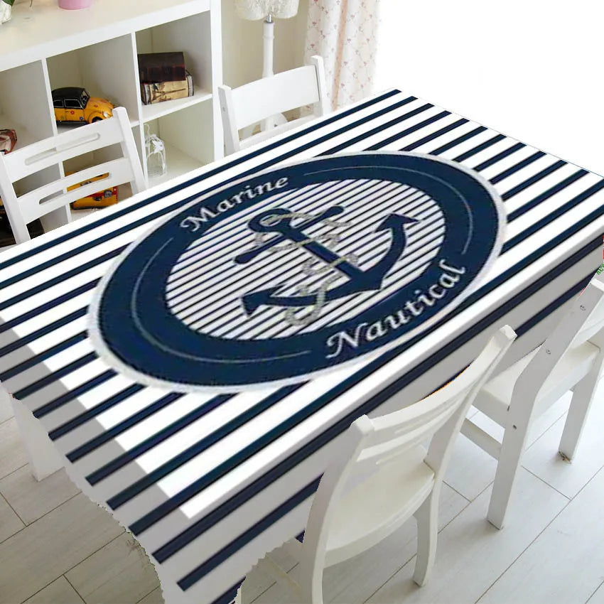 Blue And White Stripes Luxury Kitchen Wedding Decoration Coffee Table Tablecloth Waterproof Tablecloth Nappe De Table
