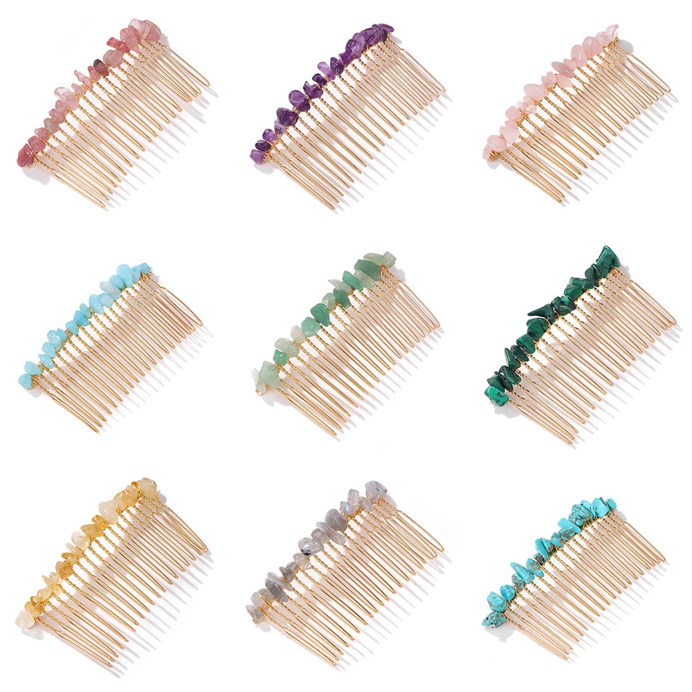 Hemasa Crystal Hair Combs Hair Accessories Natural Quartzs Stone Hair Clips Healing Reiki Hairpin Wedding Bridal Headwear Jewelry