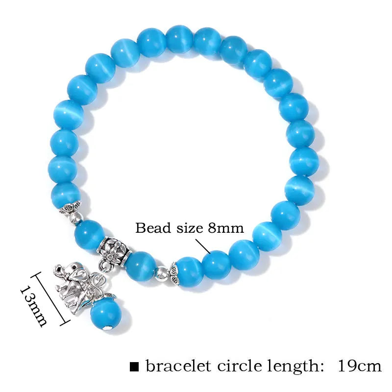 Hemasa   Cat eye Beads Bracelet with Elephant Pendant Bracelet