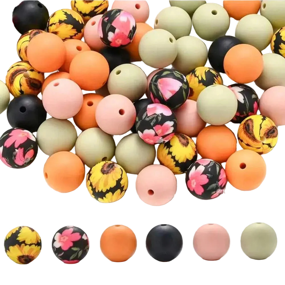 Hemasa 50PCS colorful silicone bead combination, suitable for DIY jewelry, bracelets, necklaces, keychains, bead pens and othes