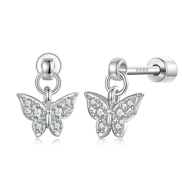Tejesa 925 Sterling Silver Butterfly Screw-Back Stud Earrings for women