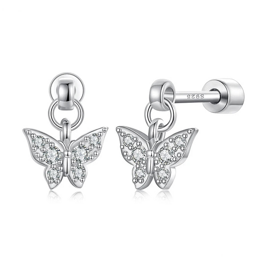 Tejesa 925 Sterling Silver Butterfly Screw-Back Stud Earrings for women
