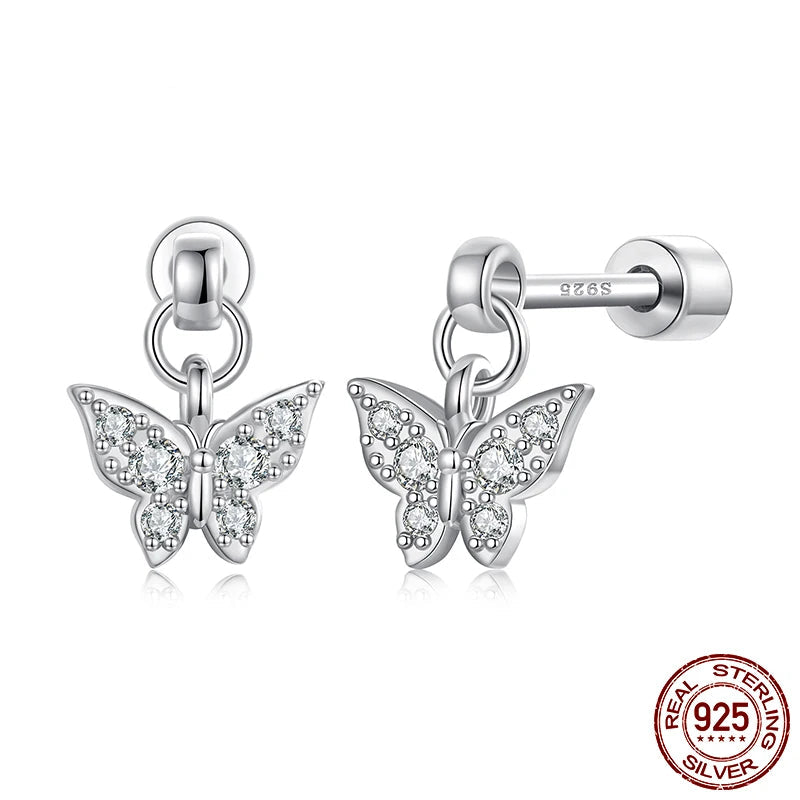 Tejesa 925 Sterling Silver Butterfly Screw-Back Stud Earrings for women