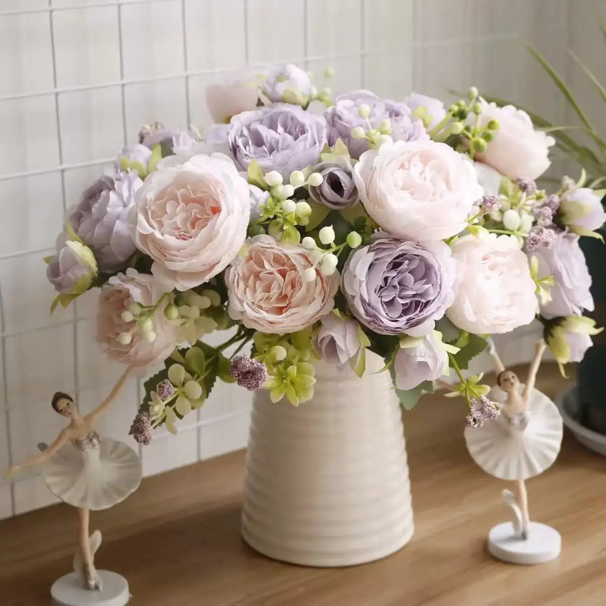 30cm Rose Pink Silk Peony Artificial Flowers Bouquet 5 Big Head and 4 Bud Cheap Fake Flowers for Home Wedding Decoration indoor