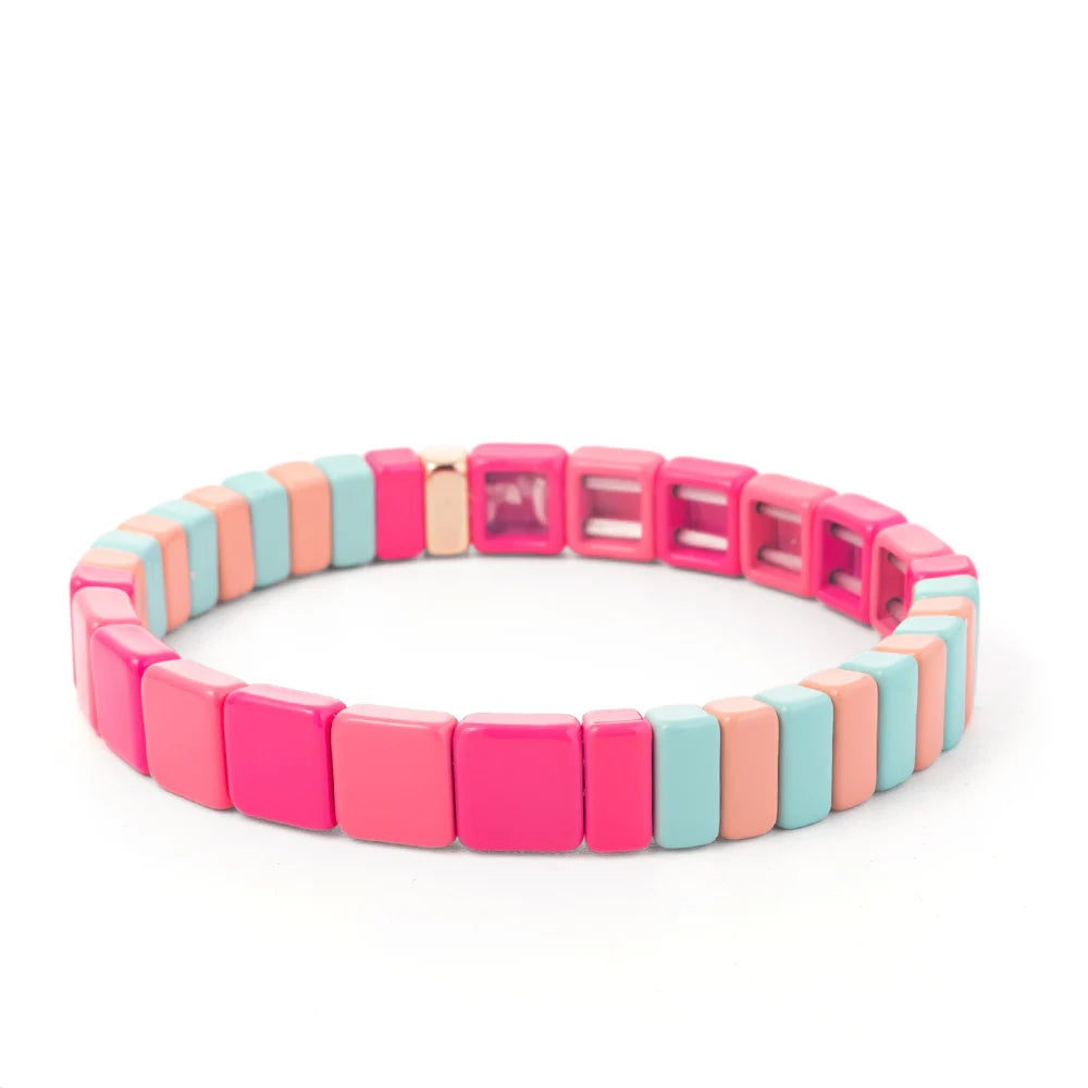 Hemasa Enamel Tile Bead Elastic Bracelet For Women/Girls