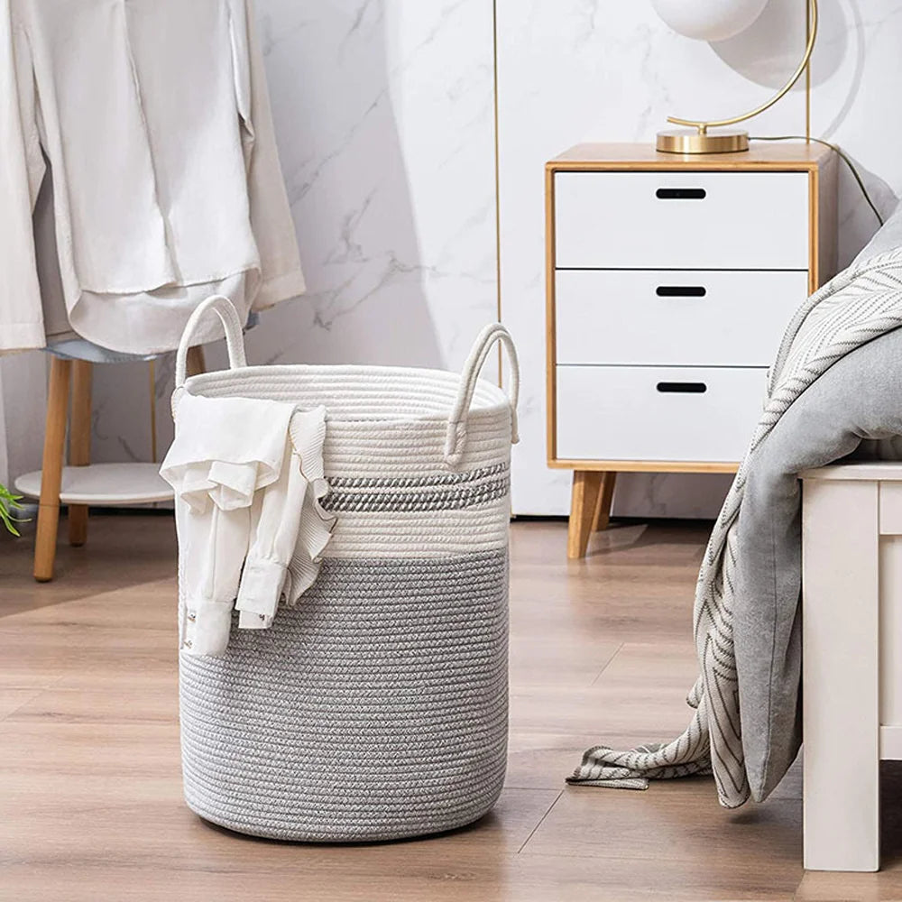 Extra Large Laundry Storage Bag, Woven Dirty Clothes Basket With Cotton Rope Handle, Dirty Clothes Hamper, Toy Storage Basket