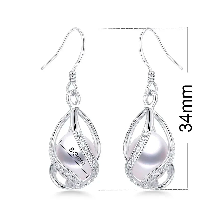 YWYC 7-8mm Natural Freshwater Pearl Drop Earrings Rice Shape Pearl In Cage 925 Silver Earrings for Women Jewelry Gift