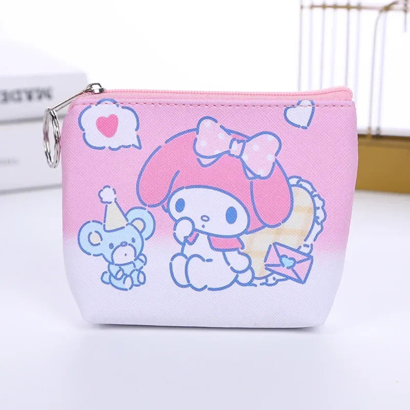 Hello Kitty Purse Coin Purses Cartoon Printed PU Melody Cute Wallet Bag Keychains Storage Bag Sanrio Kuromi Kawaii Mini Pouch
