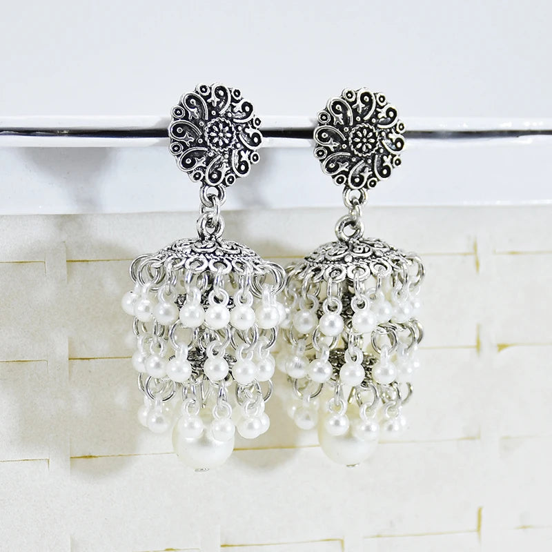 Hemasa  Layered Pearl Drop Earring For Women Handmade Hanging Pearl Bead Tassel Dangle Earrings Ethnic Wedding Indian Jewelry