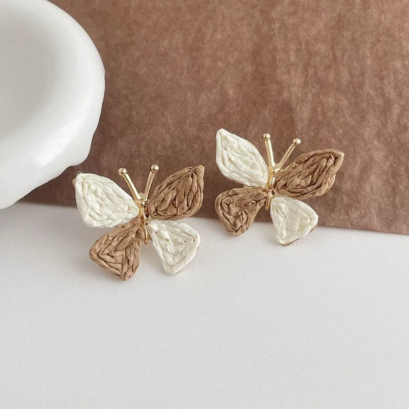 Hemasa Minar Bohemian Multicolor Rattan Knit Raffia Butterfly Wings Dangle Earrings for Women