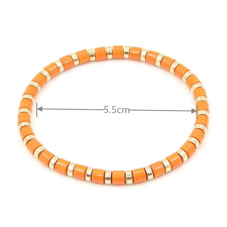 Boho Ethnic Style Enamel Paint Fashion Ladies Bracelet Bangle DIY Cylindrical Tube Handmade Beaded Rainbow Bracelet Jewelry