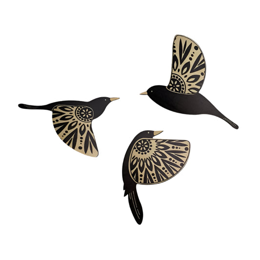 Hemasa 3Pcs Wooden Black Bird Wall Decor Art Vintage Gothic Home Decor Living Room Bathroom Kitchen Decorations Indoor Outdoor Gift